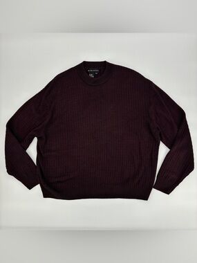 Baracuta Men’s Textured Knit 90s Long Sleeve Boxy Maroon Crew Neck Sweater XXL